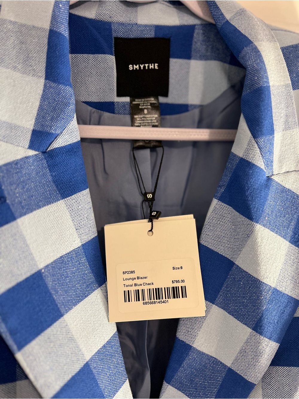 Smythe Blue and Light Gray Gingham Blazer - Single Button - Picture 2 of 3